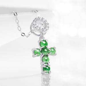 Colgante de <span class=keywords><strong>jade</strong></span>íta natural, Cruz Verde S925, joyería de plata UNISEX para mujer, diseño original de religión de moda D1088 - Product Image 3