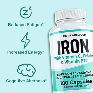 Suplemento de Hierro de Alta Potencia, Apto para Vegetarianos, Sin OMG, Sin Gluten, con Vitamina C, Folato, Vitamina <span class=keywords><strong>B12</strong></span> - Product Image 4