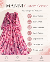Robe personnalisée pour femme, vêtements sur mesure, robe longue à fleurs roses, col en V profond, manches longues, robe de soirée d'été, robes maxi pour femmes