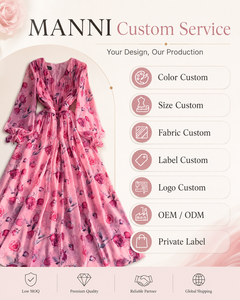<span class=keywords><strong>Abito</strong></span> da Donna Personalizzato, Abbigliamento su Misura, Vestito Lungo Estivo Rosa Floreale con Scollo a V Profondo e <span class=keywords><strong>Maniche</strong></span> <span class=keywords><strong>Lunghe</strong></span> per Feste - Product Image 5