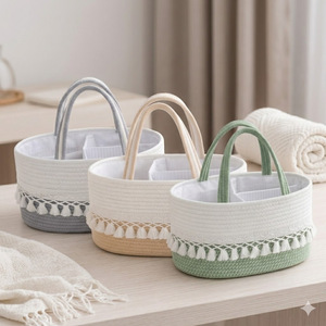 Panier de rangement en corde de coton tressée, grand format, pour organiser les couches de bébé de 0 à 12 mois - Product Image 3