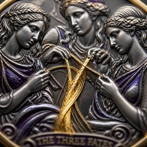 Pièce commémorative personnalisée 3D en relief de luxe, émail violet, <span class=keywords><strong>les</strong></span> <span class=keywords><strong>Trois</strong></span> Destins, Moira, Fil du Destin, pièce de défi pour cadeau - Product Image 4