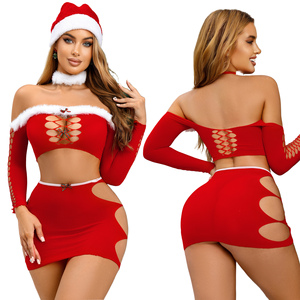 Completo intimo erotico trasparente rosso a rete per ragazze, set lingerie sexy da donna per Natale, per indossare in camera da letto o per feste - Product Image 1