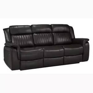 Juego de Sofás Reclinables Extensibles de Diseño Moderno y Único con Estructura de Madera, Tapizado en Cuero Sintético Negro, Muebles para Sala de Estar - Product Image 4