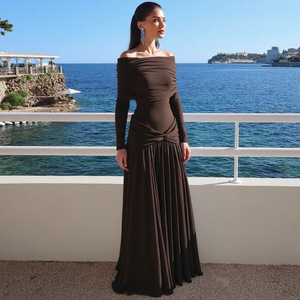 Artículos populares <span class=keywords><strong>ahora</strong></span> 2026 vestido <span class=keywords><strong>de</strong></span> <span class=keywords><strong>mujer</strong></span> elegante <span class=keywords><strong>mujer</strong></span> fuera del hombro manga larga plisado abrigo Casual Maxi vestido largo - Product Image 3