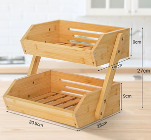 Cesta de <span class=keywords><strong>Frutas</strong></span> de Bambú Natural de Dos Niveles al por Mayor con Listones Ventilados para Organizador de Encimera de Cocina - Product Image 2