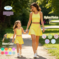 Ropa Deportiva Personalizada con Logotipo OEM, Bajo MOQ, para Yoga, Tenis, Conjunto de Yoga para Mamá e Hija, Nailon y Spandex, Bloques de Color, Conjunto de 2 Piezas para Niñas