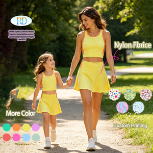 Abbigliamento Sportivo Personalizzato OEM con Logo, Basso MOQ, per Yoga e Tennis, Set Yoga Mamma e Figlia, in Nylon Spandex, Bicolore, 2 Pezzi per Ragazze - Product Image 2