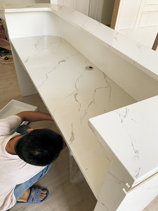 Bàn Tiếp Tân Bằng Đá Cẩm Thạch Hình Tròn Nhỏ Màu Vàng Hiện Đại Quầy Văn Phòng Để Bán - Product Image 4