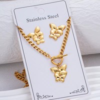 Parure Collier et Boucles d'Oreilles Étoile de Mer Gaovo, Plaqué Or 18K, Acier Inoxydable, Fermoir à Bascule, Chaîne Cubaine, Bijoux Quotidiens pour Femme