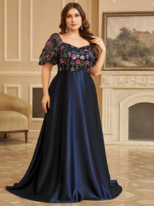 Robe de soirée de grande taille, <span class=keywords><strong>coupe</strong></span> aléatoire, luxueuse, col cœur, manches bouffantes, bleu, sequins brodés, ourlet en satin contrasté - Product Image 6