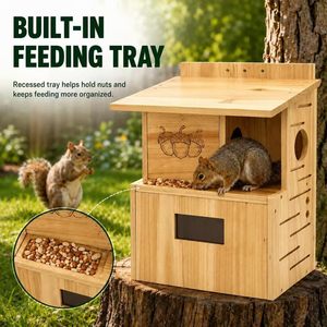 Caja de madera para ardillas transfronteriza, caja para ardillas de exterior montada en la pared, se puede colgar en troncos de árboles, para alimentación de ardillas en parques y - Product Image 1