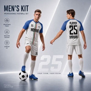 Set Perlengkapan Sepak Bola, Seragam Bernapas, Set Lengkap, Baju Olahraga Sepak Bola, Jersey Retro Original, Pakaian Sepak Bola - Product Image 3