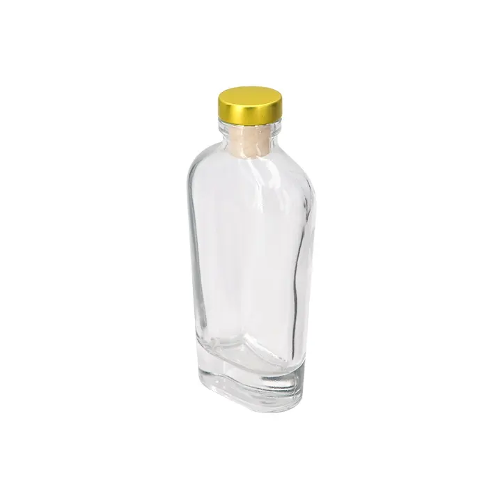 Garrafa de vidro vazia do bolso vodka do tamanho pequeno do bolso com rolha