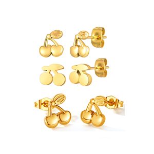 18K PVD Gold Cherry Stud <b>Earrings</b> | Stainless Steel <b>Cute</b> Fruit <b>Earrings</b> for Women & Girls | Durable Hypoallergenic & Waterproof - Product Image 6