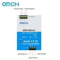Alimentation à découpage industrielle ultra-plate OMCH NDR-480-12/24/36/48 480W pour rail DIN, entrée 12-48V 10-40A 200-240VAC 50/60Hz