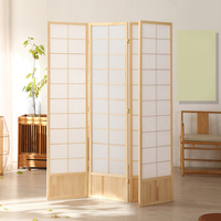 Séparateur de pièce naturel à 4 panneaux de style japonais, réglable, flexible et pliant, écran de confidentialité mural Shoji, écran pliable pour la maison et le bureau
