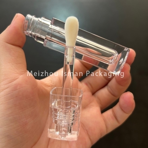 Tube de brillant à lèvres vide ISMAN 4 ml, carré, entièrement transparent, avec grand applicateur, en plastique ABS, vente en gros, emballage DIY rechargeable, flacon - Product Image 5