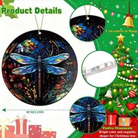 Ornement de Noël suspendu en acrylique 2D, motif libellule gravé au laser, attrape-soleil floral pour fenêtre et mur de la maison
