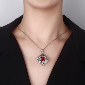 Premium Matte Finish Eco-friendly <b>Copper</b> 8*10mm Red Cubic Zirconia Jewelry High Quality Dainty Woman Personalize Necklace - Product Image 5