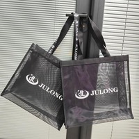 Grand sac fourre-tout réutilisable en fil de nylon respirant pour le rangement de la plage Filet organique Sac fourre-tout en maille noire et bleue