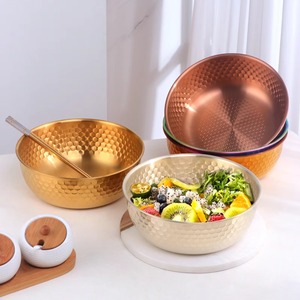 ชามสลัดสแตนเลสแบบตีลาย ชามผสมโลหะหลากสีสำหรับเสิร์ฟผลไม้และอาหาร - Product Image 2