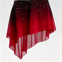 Robe de patinage artistique à col halter et dégradé rouge-noir, ornée de strass faits à la main, pour adultes et enfants
