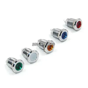 12mm Étanche Métal Plat Rond Indicateur LED Lampe Signal Pilote Lumière Coloré Rouge Jaune Bleu Vert Blanc