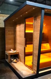 HELIUSO EM/ODM Sauna Exterior Moderna Impermeable de Madera Maciza Ecológica con Techo Inclinado Negro para 6 Personas, 1 Año de Garantía - Product Image 2