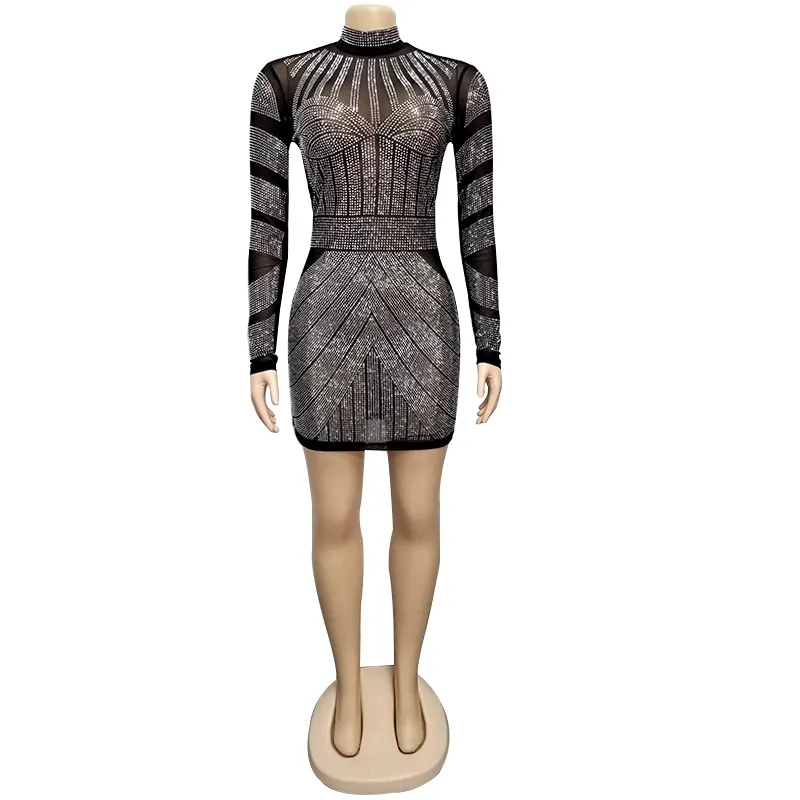 HL3201 Affordable Fashion Women Bandage Dress Black Bling bling Beading Party Dress