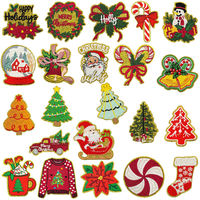 Patchs brodés de Noël mignons à thermocoller personnalisés, motifs Père Noël, renne, sapin, couronne, cloche, pour vêtements, pack de décoration DIY