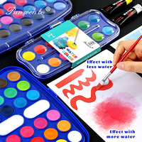 Ensemble de peinture à l'aquarelle solide non toxique avec pinceaux, 12/24/36 couleurs, pigments d'aquarelle pour peinture artistique DIY
