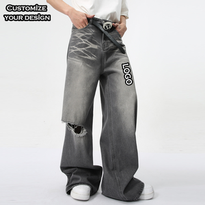 Pantaloni personalizzati da <span class=keywords><strong>uomo</strong></span> di marca americana larghi stile retrò <span class=keywords><strong>Slim</strong></span> Fit Micro-larghi Modulare lunghi stampati vecchio stile <span class=keywords><strong>Jeans</strong></span> da lavaggio - Product Image 2