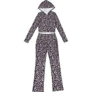 2-teiliges Bodycon-Outfit mit Leoparden muster und individuellem Outfit Langarm-Kapuzen jacke Lange Hosen Sexy Streetwear für Casual Club Skinny - Product Image 5