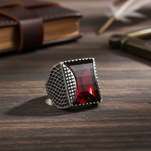 Garnet Gemstone Triangle Cut Ottoman <b>Men</b> <b>Rings</b> Authentic <b>Men</b> <b>Ring</b> Wholesale Handmade 925 Sterling <b>Silver</b> - Product Image 3