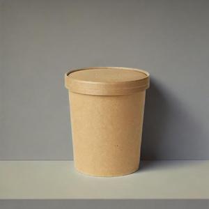Conteneur alimentaire jetable écologique personnalisé pour la restauration rapide, seau à porridge en PE, bol avec couvercle en papier kraft, assiettes, lait - Product Image 1