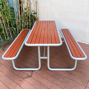 180cm chiều dài thành phố dã ngoại bảng băng ghế dự bị WPC Top & kim loại khung ngoài trời bàn ghế với ô lỗ bền nội thất sân vườn - Product Image 2
