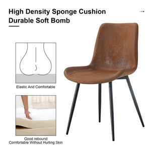 Chaise de salle à manger vintage moderne en cuir PU vieilli avec assise en cuir PU vieilli et pieds noirs fins pour café, restaurant, maison, bureau, hôtel, bar - Product Image 2