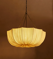 Luminaire suspendu LED en tissu rétro français avec lumière blanche chaude 3500K 150CM pour salon