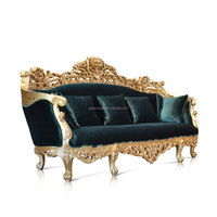 Canapé de mariage royal sculpté en or massif tissu vert foncé avec sculpture de luxe pour meubles de salon