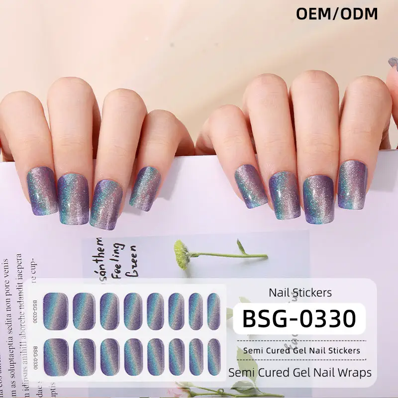 Wholesale Price Semi Cured Gel Nail Strip Stickers Non-Toxic Long Lasting Shiny Semi Cured Gel Nail Wraps