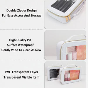 Portable Waterproof PU Leather <b>Makeup</b> Organizer <b>Bag</b> Zipper Closure <b>Large</b> Capacity Custom Color Logo Travel Cosmetic Storage <b>Bag</b> - Product Image 4