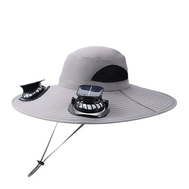 Custom Wholesale High Quality Summer Outdoor Travel Sun Fishing Cooling Hat Wide Brim Bucket Solar Fan with Waterproof UPF 50+