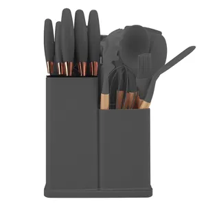 Set pisau koki peralatan dapur, 19 buah peralatan dapur dan baja tahan karat dengan gunting blok penjepit pengocok dan papan potong