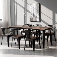 Chaises et tables de café au design moderne bon marché d'usine ensemble en bois et métal durable pour restaurant, hôtel et repas en plein air
