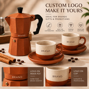Coffret Cadeau Café Kingze : Cafetière <span class=keywords><strong>Moka</strong></span> en Aluminium avec Logo Personnalisé, Tasse et Soucoupe en Céramique, Machine à Expresso pour Plaque de Cuisson – OEM/ODM pour Marques et Hôtels - Product Image 2