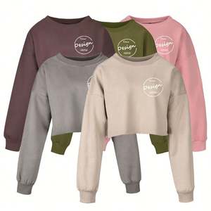 เสื้อฮู้ดดี้ปักลายตามสั่งสำหรับฤดูหนาว คอวี ผ้าสแปนเด็กซ์/คอตตอน กันลม แขนยาวทรงหลวมสำหรับผู้หญิง แบบครอป - Product Image 1