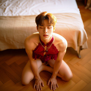 Plus Size Men's Cheongsam Red Open Crotch No-Removal Dress Crossdressing Flirting Nightgown Sexy Bodysuit - Product Image 4