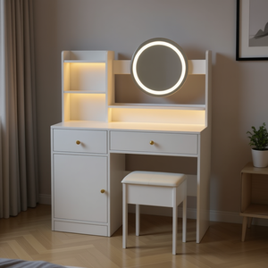 Juego de tocador blanco con espejo LED y cajones de almacenamiento para mesa de maquillaje - Product Image 2