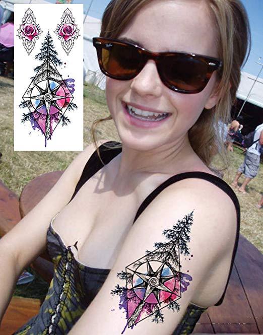2 Future XL Tattoos – Bunte Temporär-Tattoos Mit Blumen, Kompass & Auge Für Arme, Beine, Rücken
